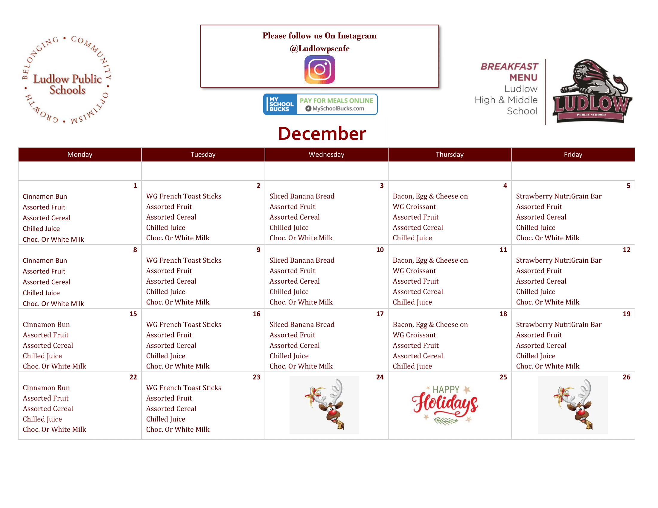 DECEMBER 2025 LHS AND BMS LIONS BREAKFAST MENU
